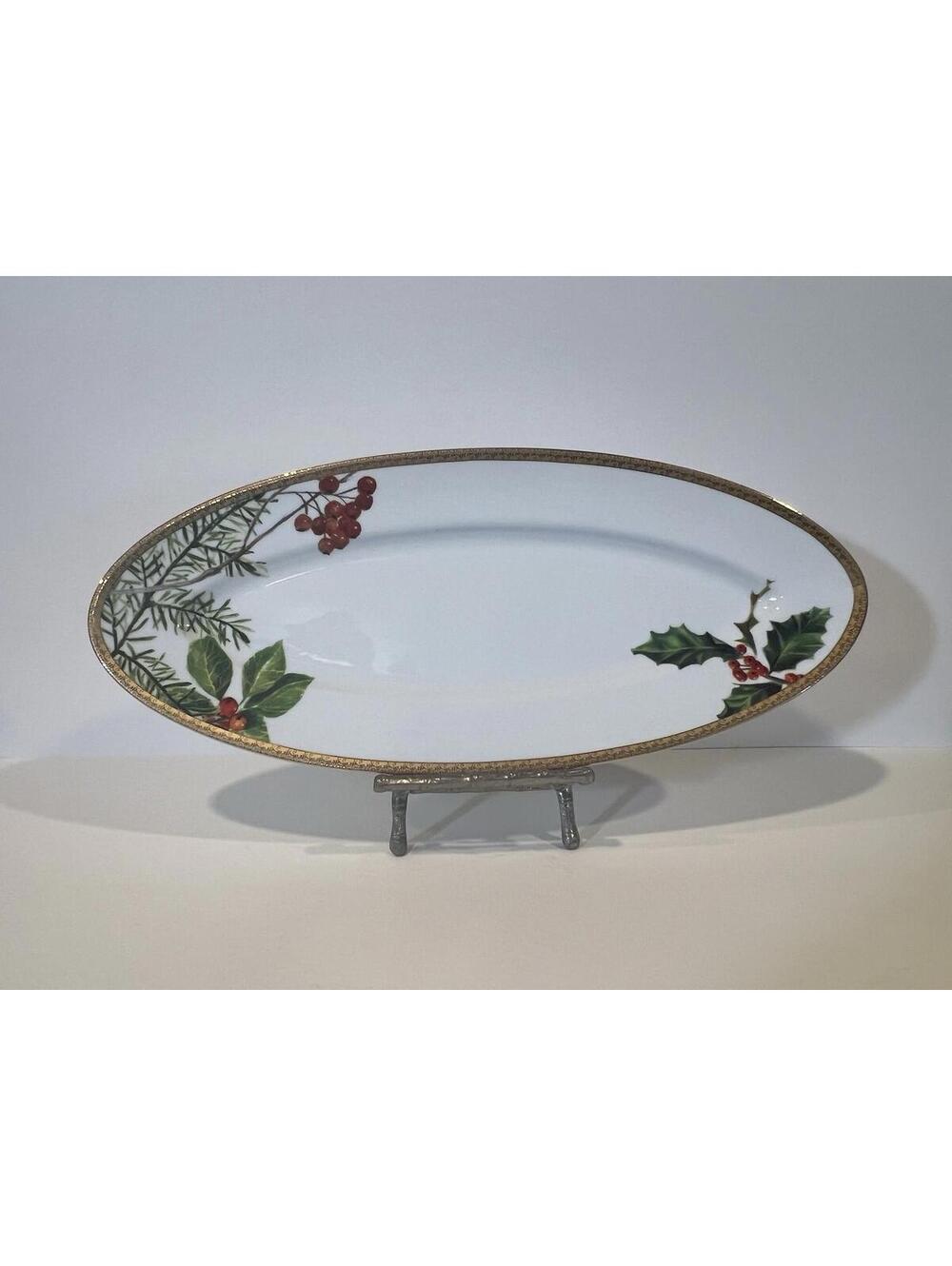 St Nicholas Square HOLIDAY LAUREL Holly treat Tray Cookie Platter 18K Christmas